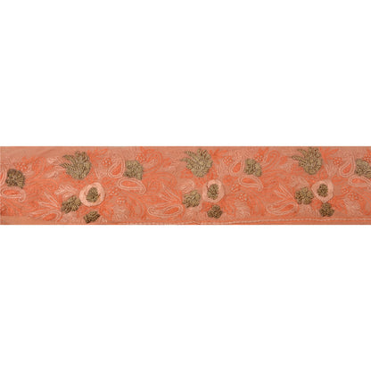 Sanskriti Vintage Sari Border Hand Embroidered 1 Yd Trim Sewing Peach Craft Lace
