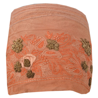Sanskriti Vintage Sari Border Hand Embroidered 1 Yd Trim Sewing Peach Craft Lace