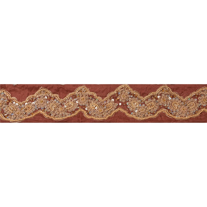Sanskriti Vintage Sari Border Hand Beaded 1 Yd Indian Trim Sewing Peach Lace