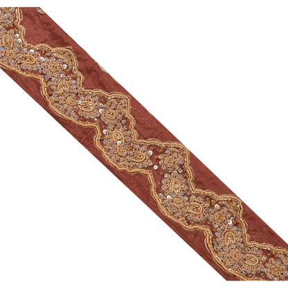 Sanskriti Vintage Sari Border Hand Beaded 1 Yd Indian Trim Sewing Peach Lace