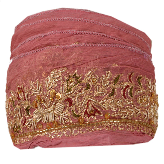 Sanskriti Vintage Sari Border Hand Beaded 1Yd Indian Trim Dã©Cor Ribbon Pink Lace