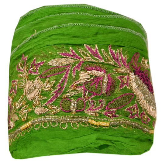 Sanskriti Vintage Sari Border Antique Hand Beaded 1 Yd Indian Trim Sewing Green Decor Lace