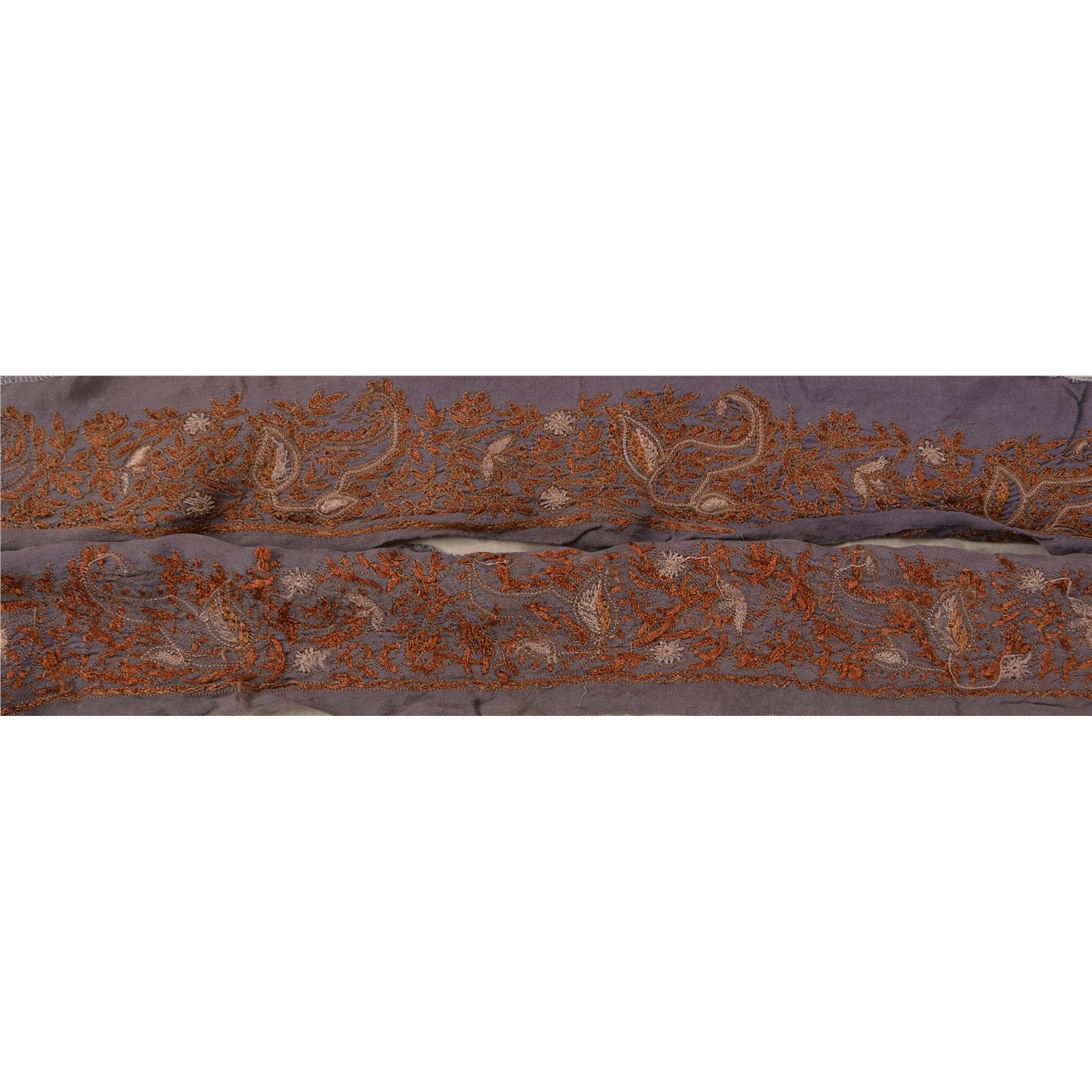 Sanskriti Vintage Border Hand Embroidered 1 Yd Trim Ribbon Rusty Purple Lace