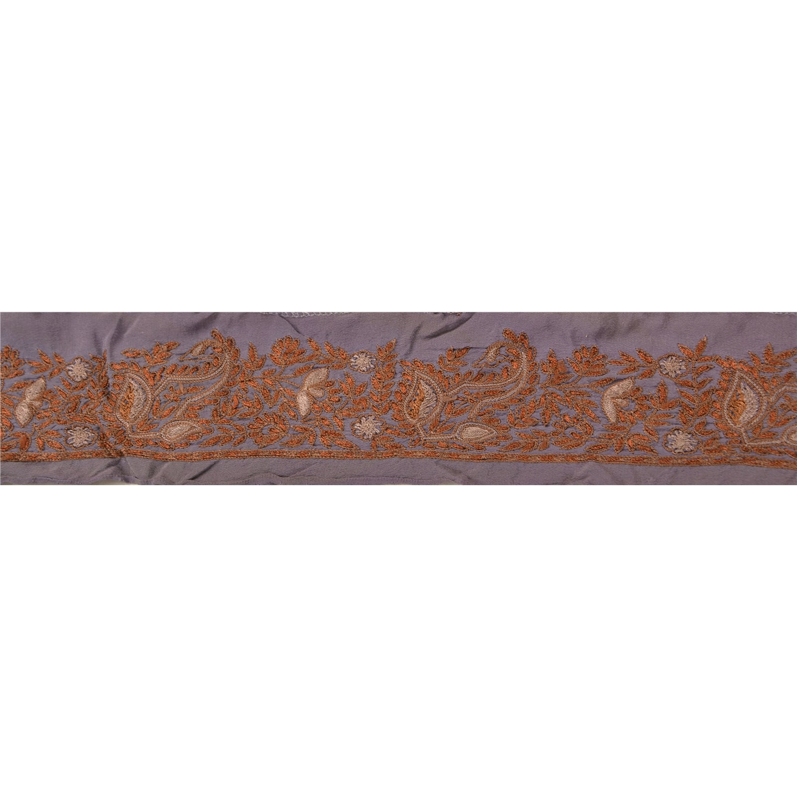 Sanskriti Vintage Border Hand Embroidered 1 Yd Trim Ribbon Rusty Purple Lace
