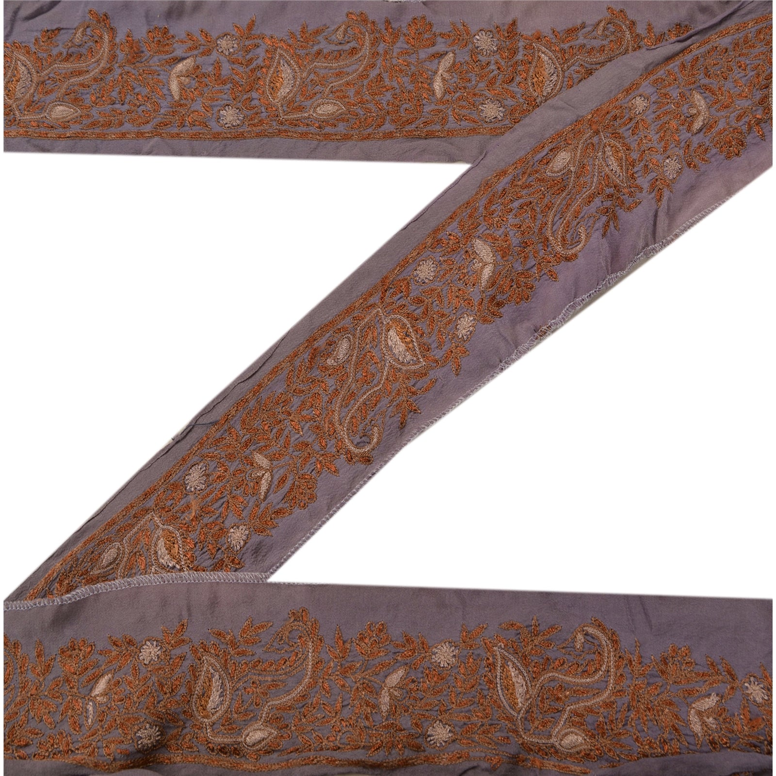 Sanskriti Vintage Border Hand Embroidered 1 Yd Trim Ribbon Rusty Purple Lace