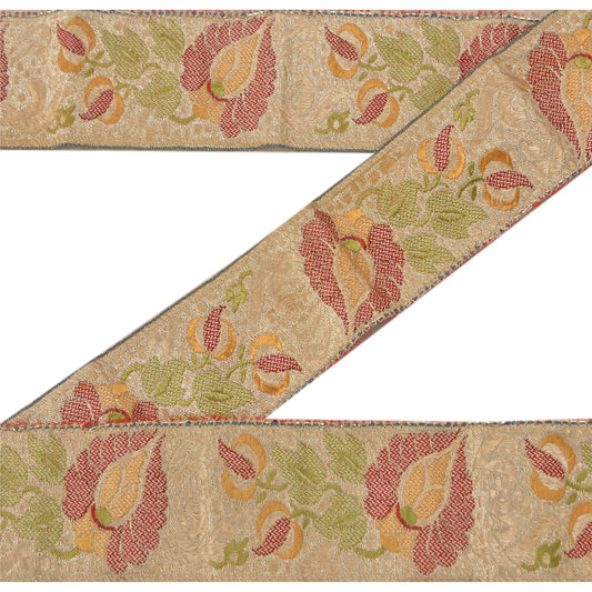 Sanskriti Vintage Sari Border Woven 1 Yd Trim Sewing Cream Craft Floral Lace
