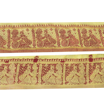 Sanskriti Vintage Sari Border Woven Baluchari 1YD Trim Women Peacock Lace Ribbon