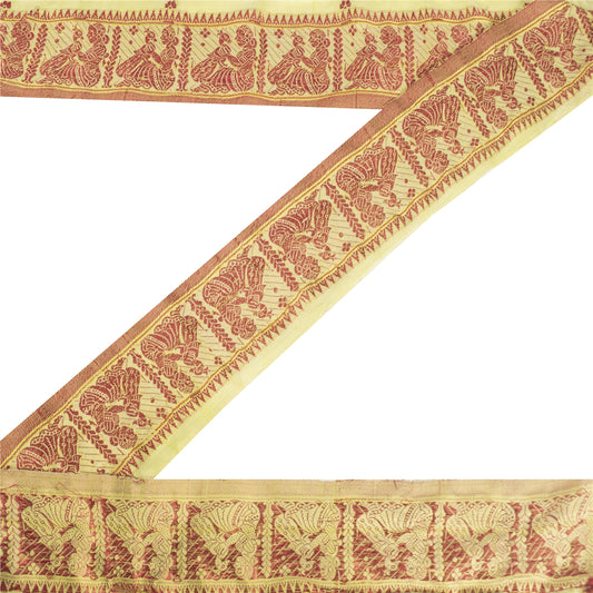 Sanskriti Vintage Sari Border Woven Baluchari 1YD Trim Women Peacock Lace Ribbon
