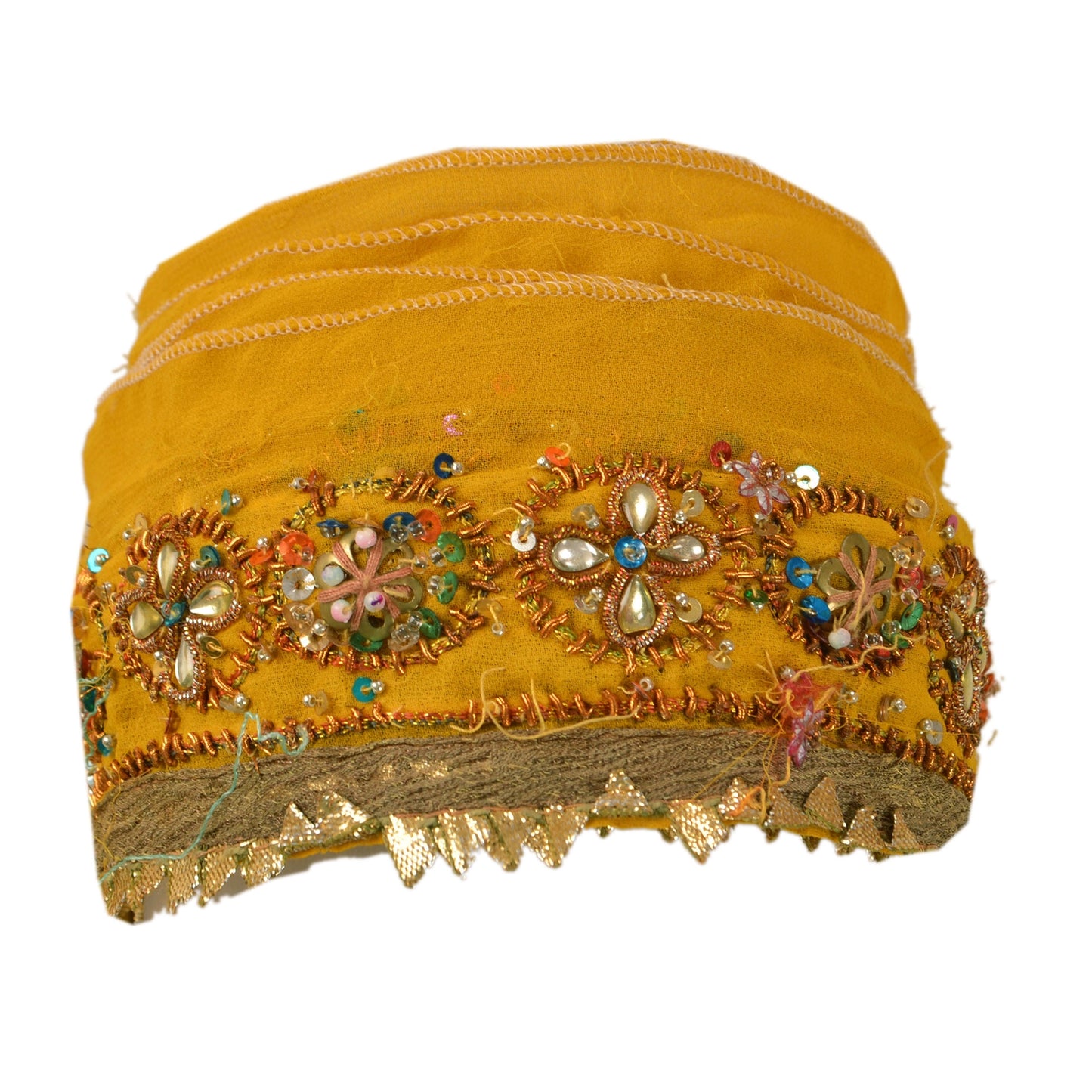 Sanskriti Vintage Sari Border Hand Beaded 1 Yd Trim Sewing Yellow Craft Lace