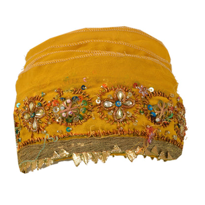 Sanskriti Vintage Sari Border Hand Beaded 1 Yd Trim Sewing Yellow Craft Lace