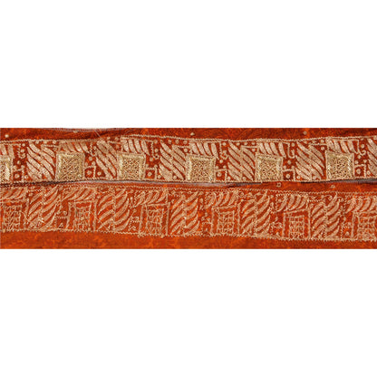 Sanskriti Vintage Border Hand Embroidery 1YD Trim Zari Zardozi Orange Craft Lace