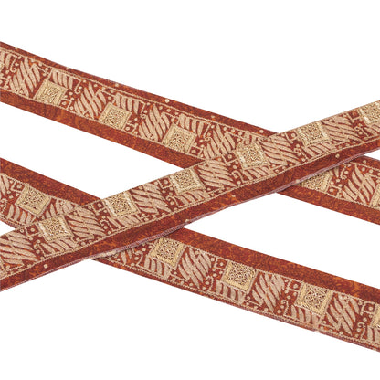 Sanskriti Vintage Border Hand Embroidery 1YD Trim Zari Zardozi Orange Craft Lace