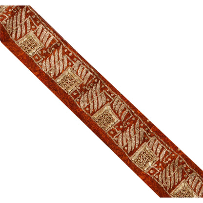 Sanskriti Vintage Border Hand Embroidery 1YD Trim Zari Zardozi Orange Craft Lace