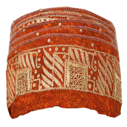 Sanskriti Vintage Border Hand Embroidery 1YD Trim Zari Zardozi Orange Craft Lace