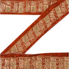 Sanskriti Vintage Border Hand Embroidery 1YD Trim Zari Zardozi Orange Craft Lace