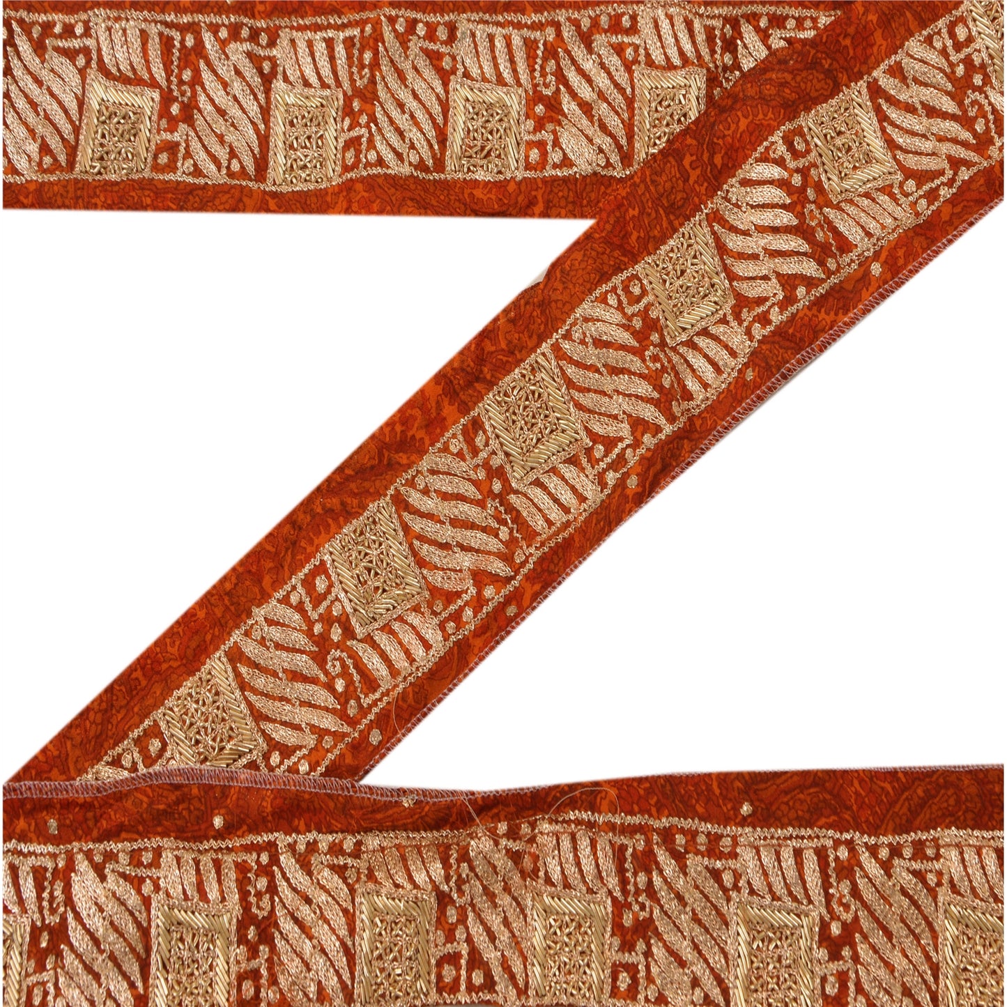 Sanskriti Vintage Border Hand Embroidery 1YD Trim Zari Zardozi Orange Craft Lace