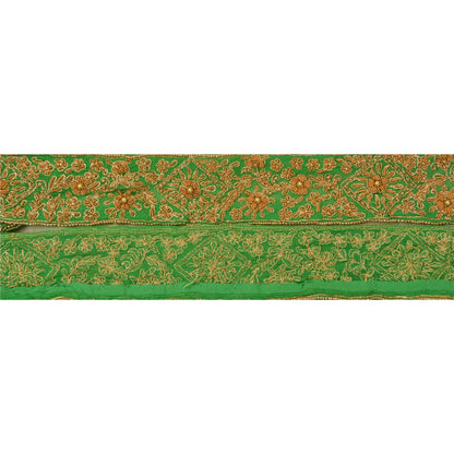 Sanskriti Vintage Sari Border Hand Beaded 1 Yd Indian Trim Craft Green Zari Lace