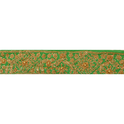 Sanskriti Vintage Sari Border Hand Beaded 1 Yd Indian Trim Craft Green Zari Lace