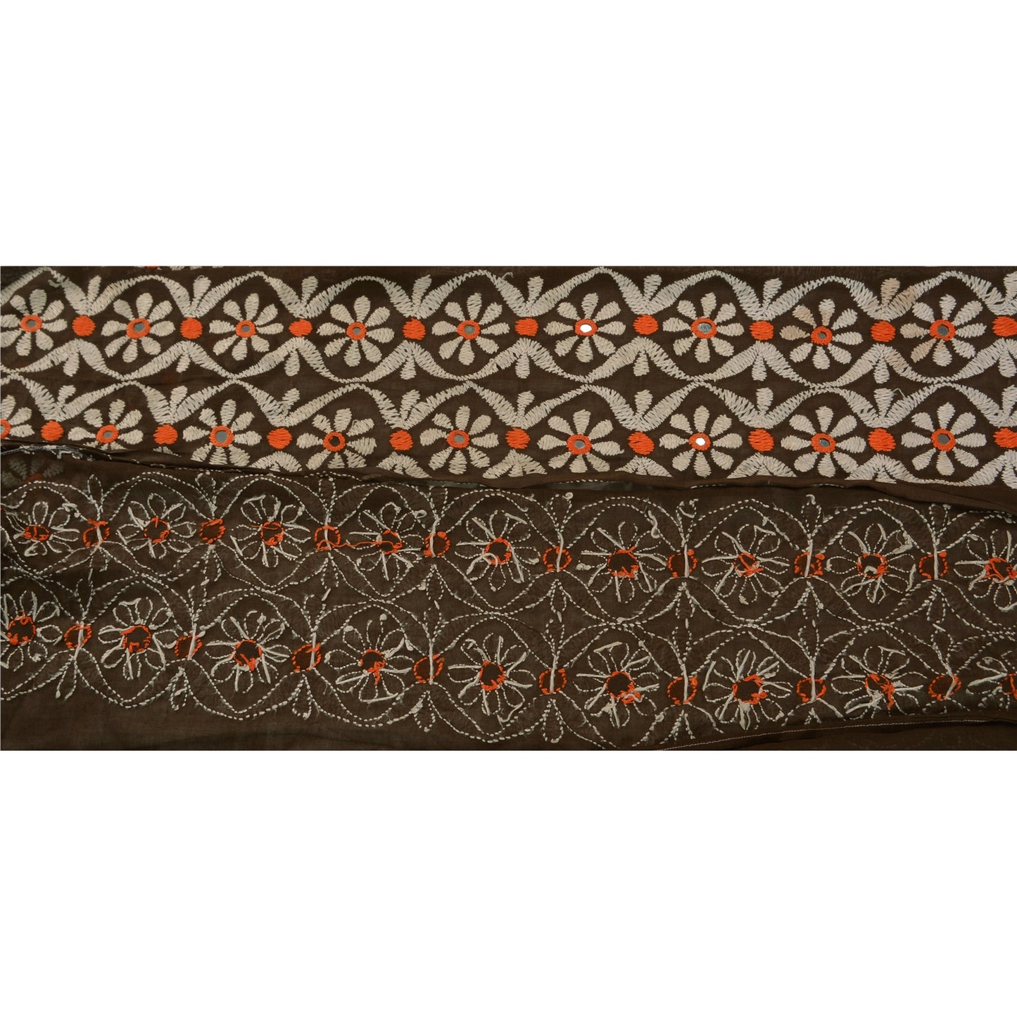 Sanskriti Vintage Sari Border Hand Embroidered 1 Yd Trim Sewing Brown Craft Lace