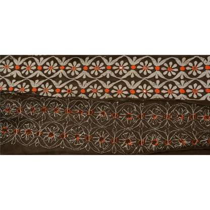 Sanskriti Vintage Sari Border Hand Embroidered 1 Yd Trim Sewing Brown Craft Lace