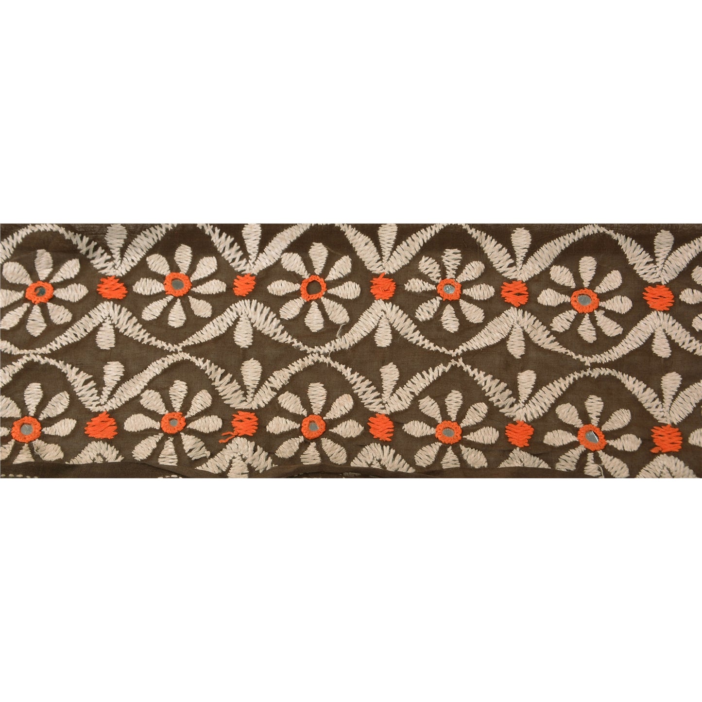 Sanskriti Vintage Sari Border Hand Embroidered 1 Yd Trim Sewing Brown Craft Lace