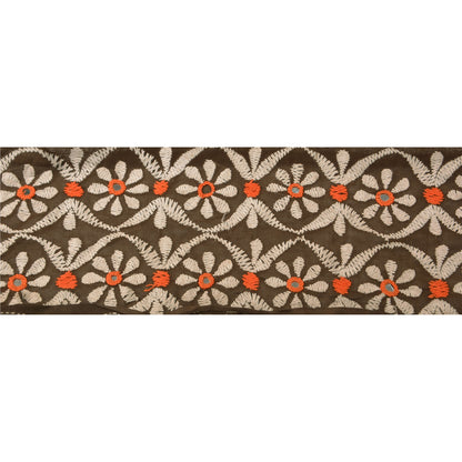 Sanskriti Vintage Sari Border Hand Embroidered 1 Yd Trim Sewing Brown Craft Lace