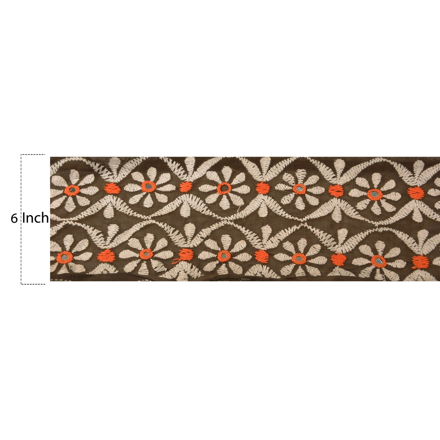 Sanskriti Vintage Sari Border Hand Embroidered 1 Yd Trim Sewing Brown Craft Lace