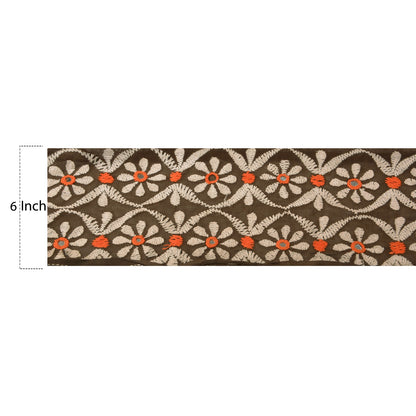 Sanskriti Vintage Sari Border Hand Embroidered 1 Yd Trim Sewing Brown Craft Lace