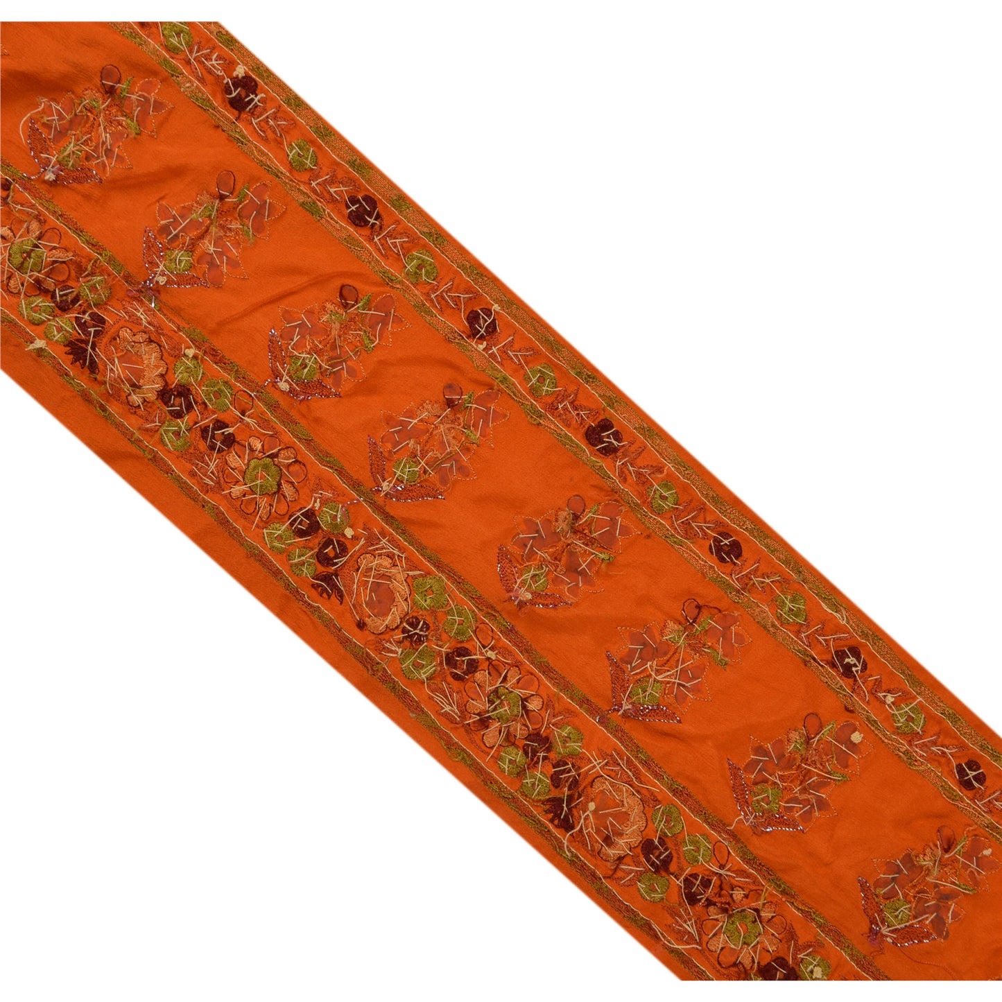 Sanskriti Vintage Sari Border Hand Beaded 1 Yd Indian Trim Sewing Orange Lace