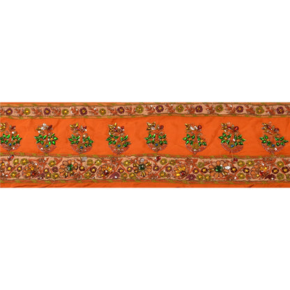 Sanskriti Vintage Sari Border Hand Beaded 1 Yd Indian Trim Sewing Orange Lace