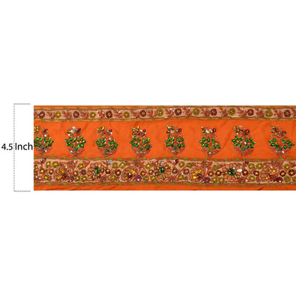 Sanskriti Vintage Sari Border Hand Beaded 1 Yd Indian Trim Sewing Orange Lace
