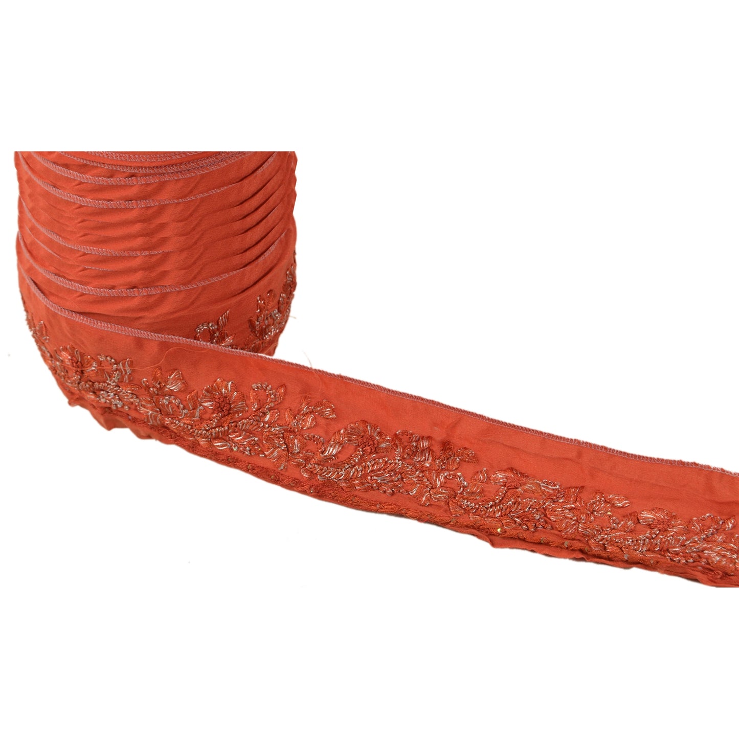 Sanskriti Vintage Sari Border Hand Embroidered 1Yd Trim Sewing Orange Craft Lace