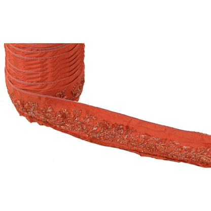 Sanskriti Vintage Sari Border Hand Embroidered 1Yd Trim Sewing Orange Craft Lace