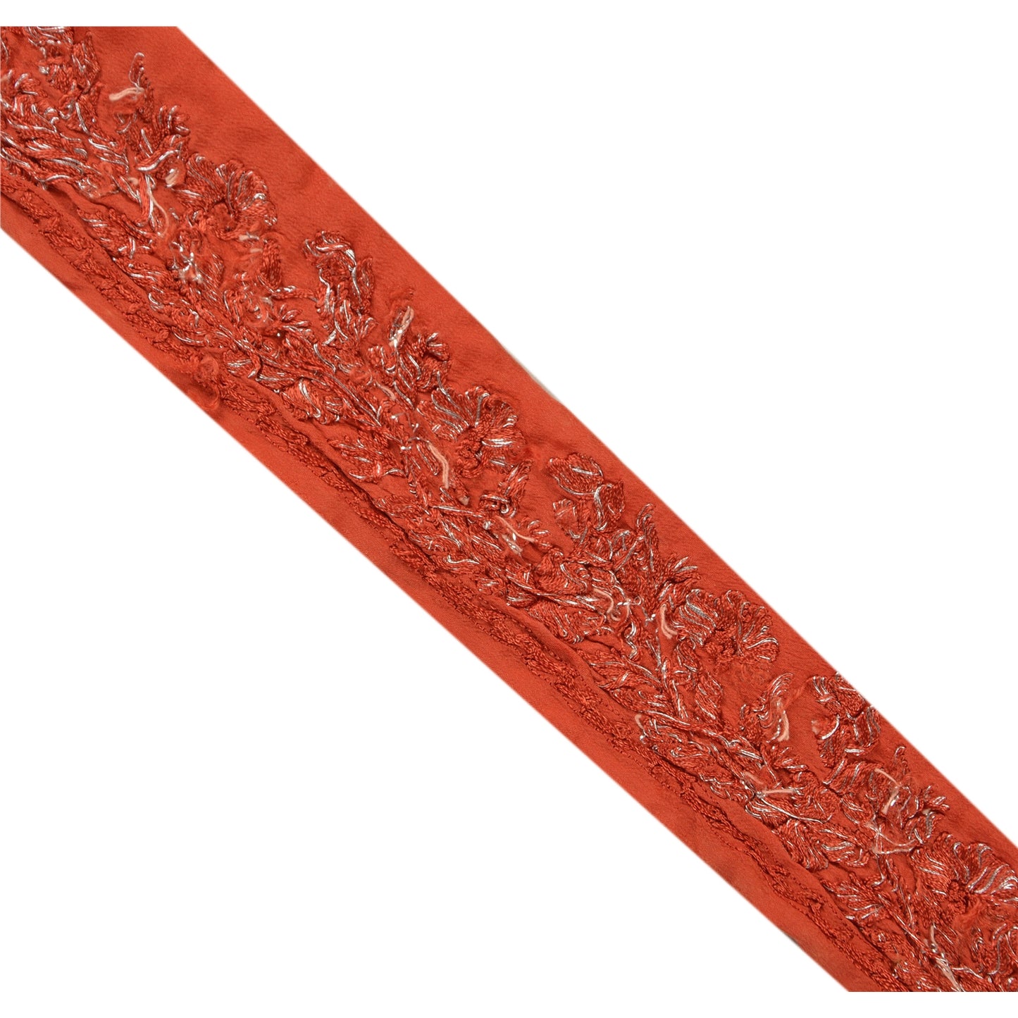Sanskriti Vintage Sari Border Hand Embroidered 1Yd Trim Sewing Orange Craft Lace