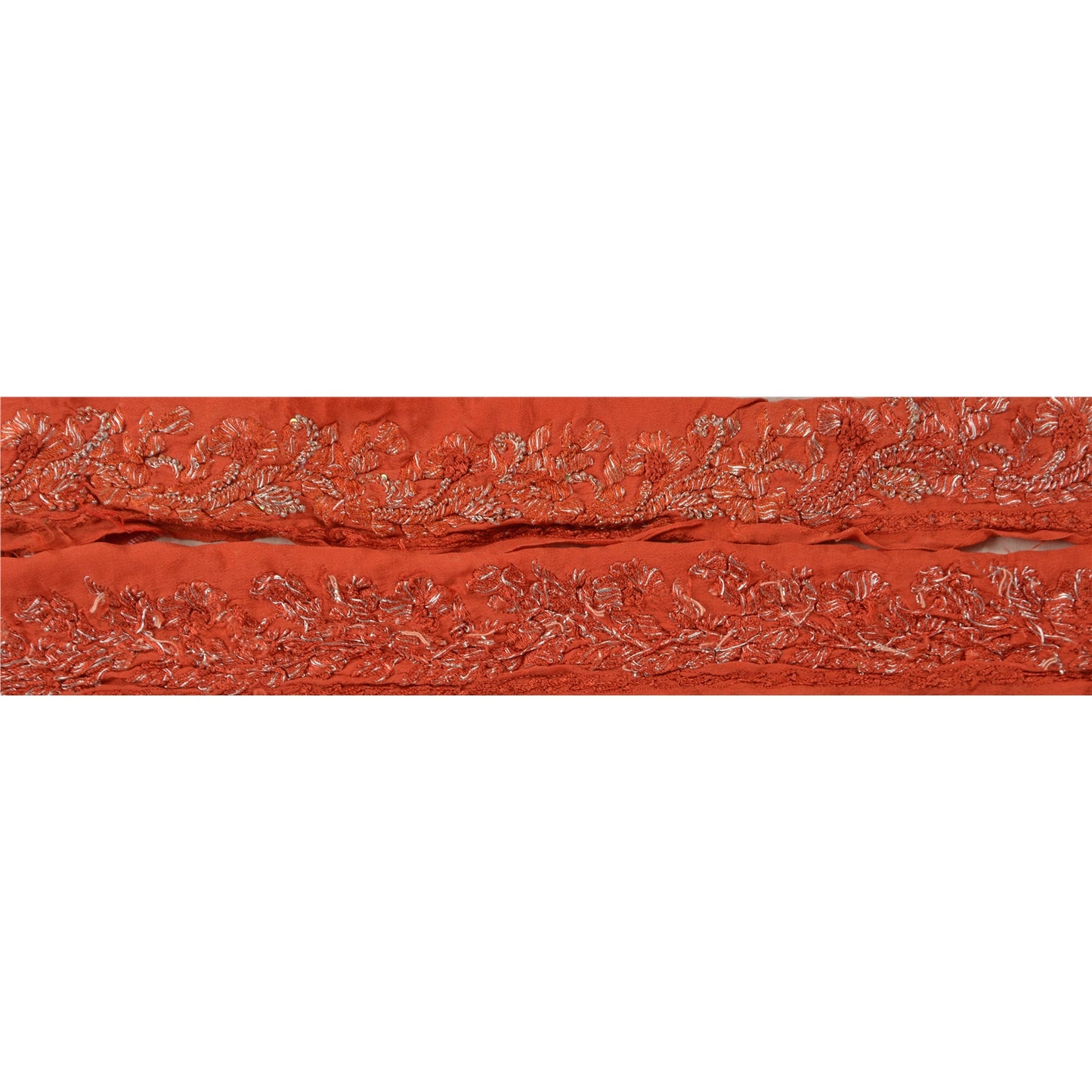 Sanskriti Vintage Sari Border Hand Embroidered 1Yd Trim Sewing Orange Craft Lace