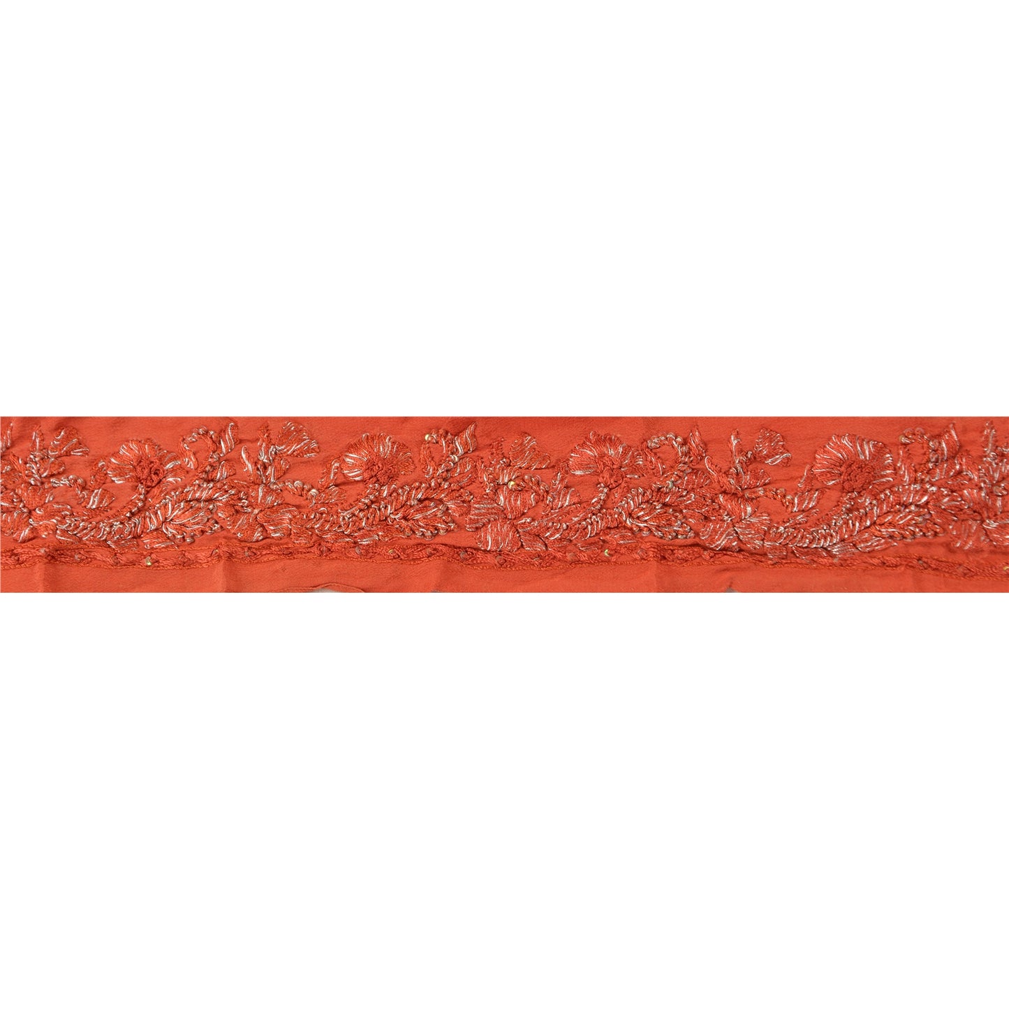 Sanskriti Vintage Sari Border Hand Embroidered 1Yd Trim Sewing Orange Craft Lace