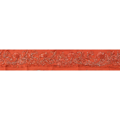 Sanskriti Vintage Sari Border Hand Embroidered 1Yd Trim Sewing Orange Craft Lace