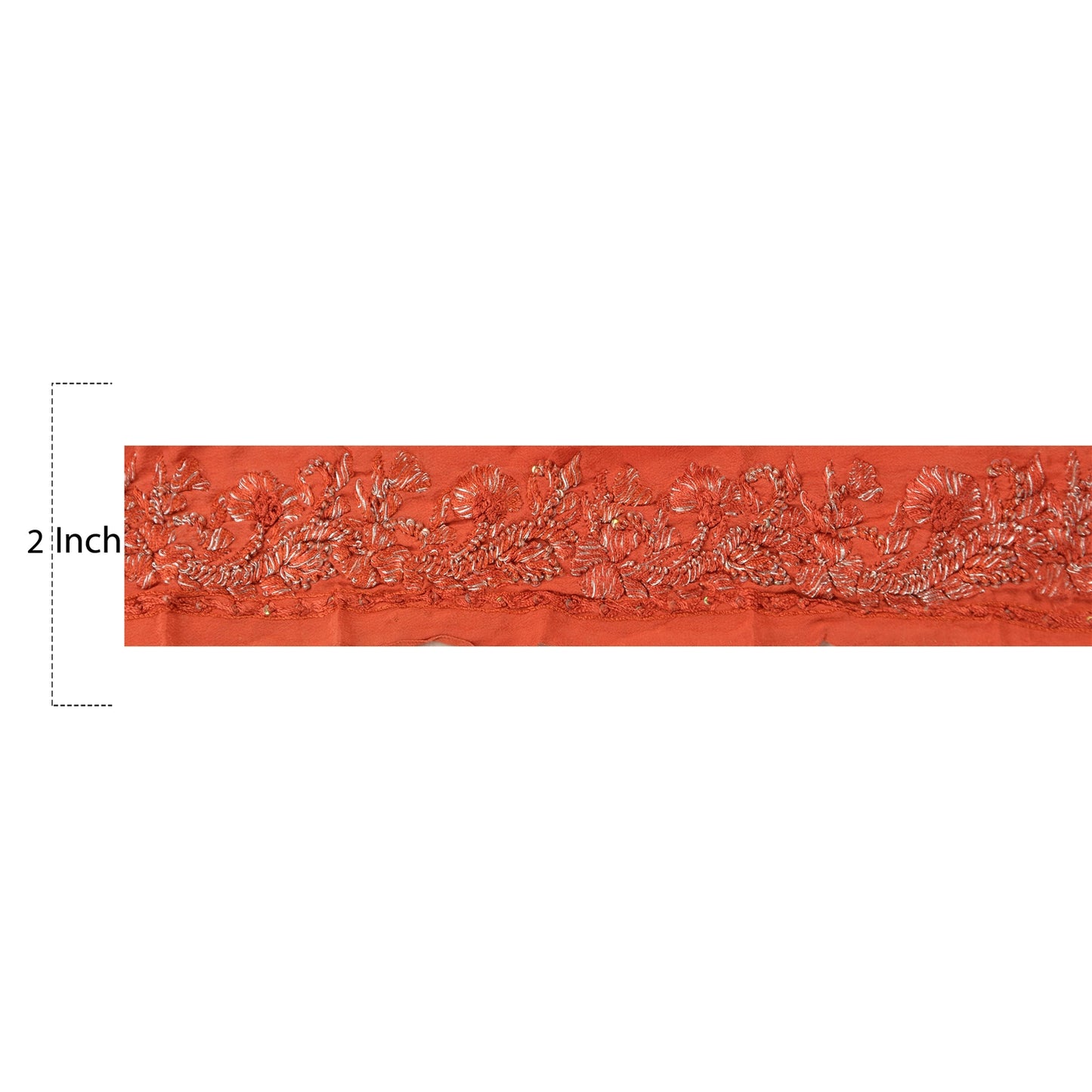 Sanskriti Vintage Sari Border Hand Embroidered 1Yd Trim Sewing Orange Craft Lace