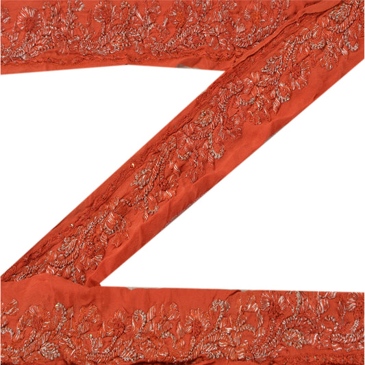 Sanskriti Vintage Sari Border Hand Embroidered 1Yd Trim Sewing Orange Craft Lace