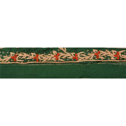 Sanskriti Vintage Sari Border Hand Beaded 1 Yd Indian Trim Ribbon Green Lace