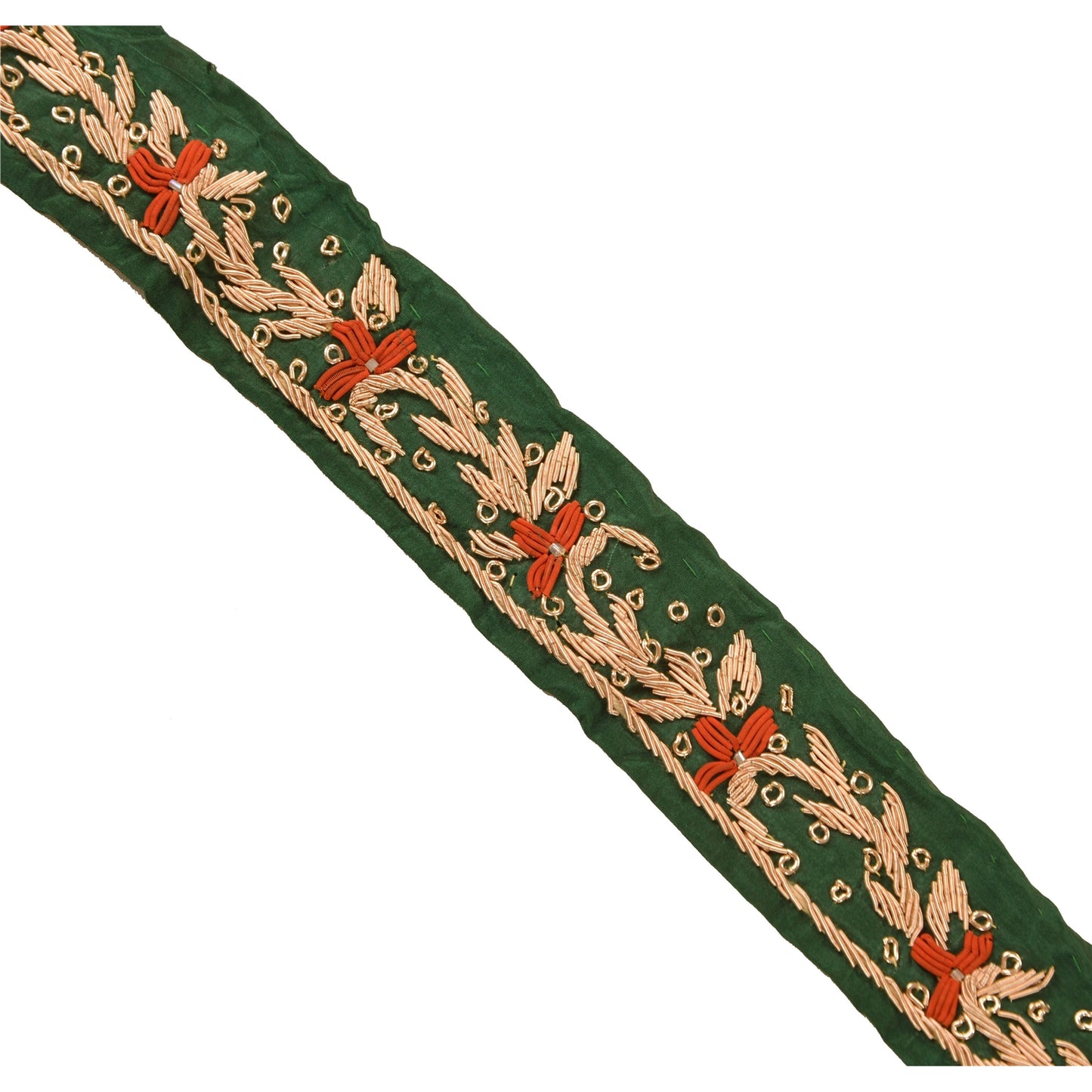 Sanskriti Vintage Sari Border Hand Beaded 1 Yd Indian Trim Ribbon Green Lace