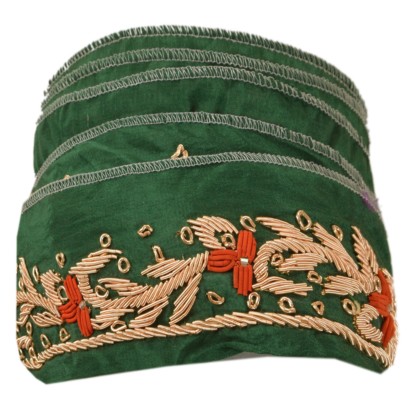 Sanskriti Vintage Sari Border Hand Beaded 1 Yd Indian Trim Ribbon Green Lace