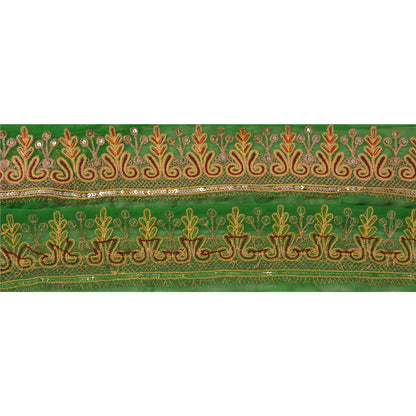 Sanskriti Vintage Sari Border Hand Beaded 1Yd Trim Sewing Green Deco Lace