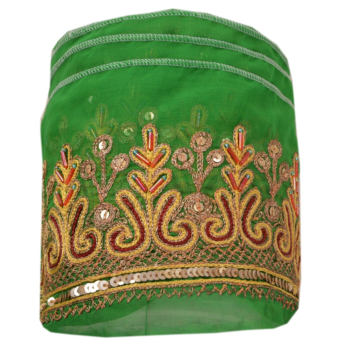 Sanskriti Vintage Sari Border Hand Beaded 1Yd Trim Sewing Green Deco Lace