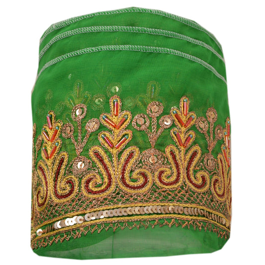 Sanskriti Vintage Sari Border Hand Beaded 1Yd Trim Sewing Green Deco Lace