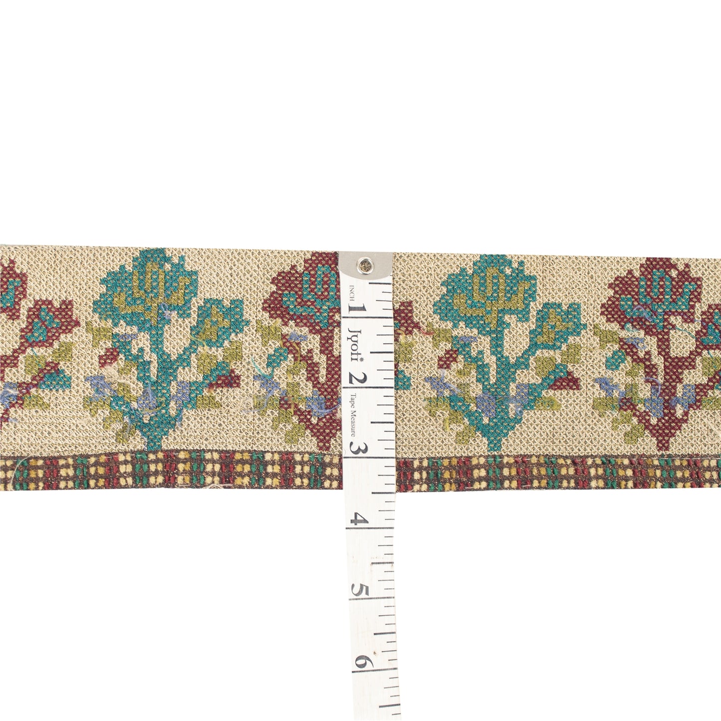 Sanskriti Vintage Sari Border Sindhi Embroidered 1 YD Trim Cream Craft Lace 3.5W