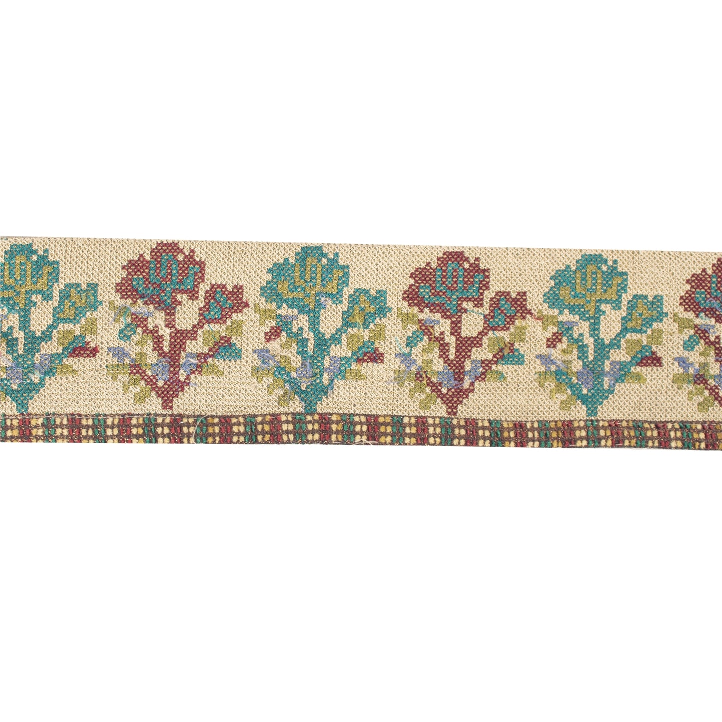 Sanskriti Vintage Sari Border Sindhi Embroidered 1 YD Trim Cream Craft Lace 3.5W