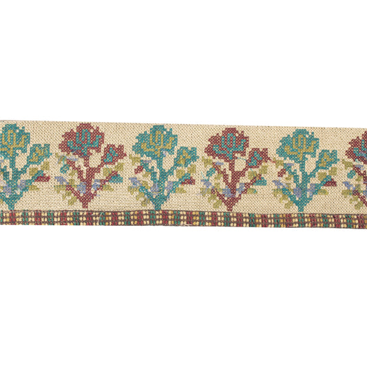 Sanskriti Vintage Sari Border Sindhi Embroidered 1 YD Trim Cream Craft Lace 3.5W