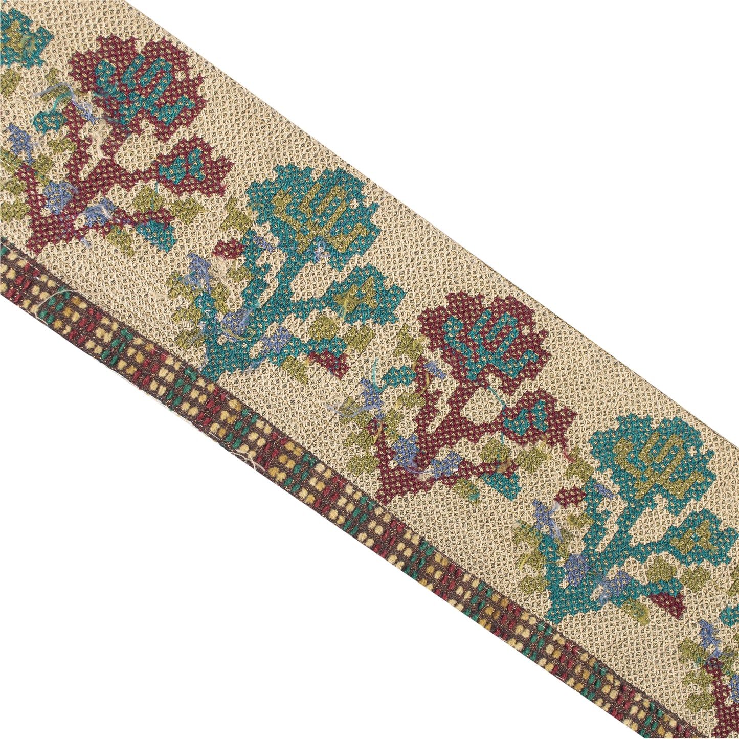 Sanskriti Vintage Sari Border Sindhi Embroidered 1 YD Trim Cream Craft Lace 3.5W