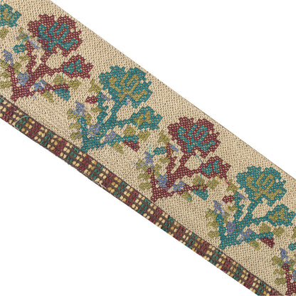 Sanskriti Vintage Sari Border Sindhi Embroidered 1 YD Trim Cream Craft Lace 3.5W